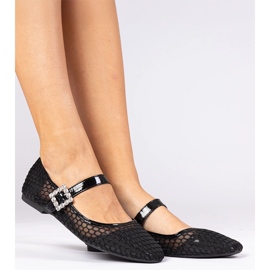 Crne mrežice balerine s stezaljkom i kristalom crno 1