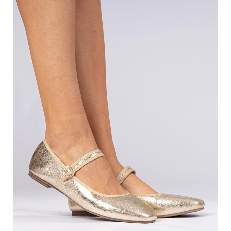 Zlatne ženske balerine s cirkonima zlatna 2