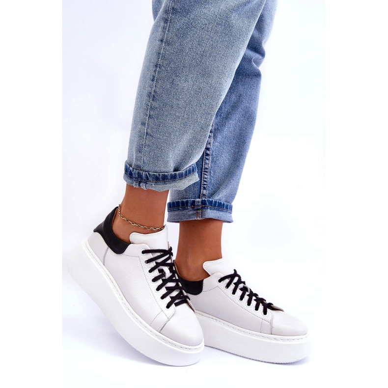 Lemar Ženske kožne sportske cipele na bijeloj platformi bijela 1