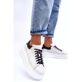 Lemar Ženske kožne sportske cipele na bijeloj platformi bijela 2