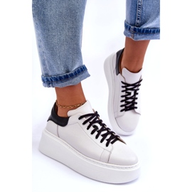 Lemar Ženske kožne sportske cipele na bijeloj platformi bijela 3