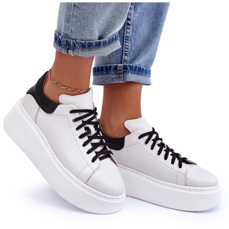 Lemar Ženske kožne sportske cipele na bijeloj platformi bijela 5