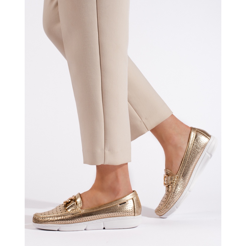 Goodin Ženske zlatne mokasine sa kopčom zlatni 2