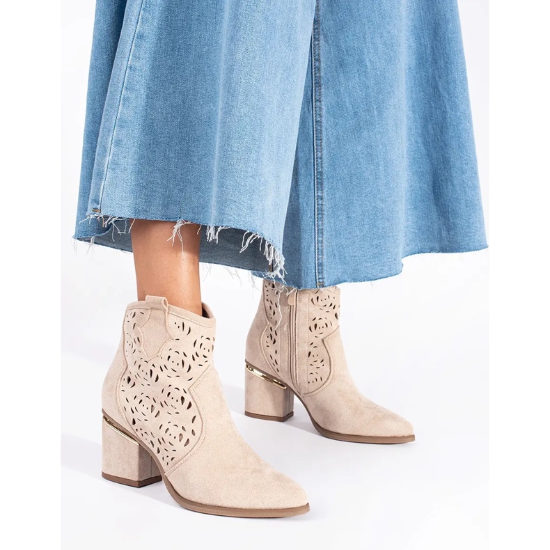 Seastar Ženske bež otvorene kaubojske čizme 1