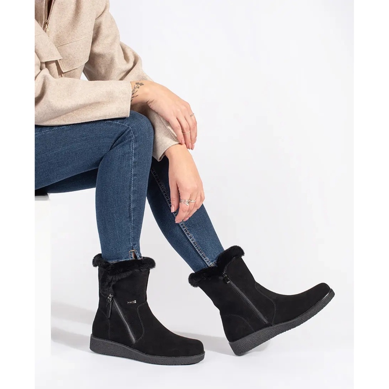 Ženske izolirane crne kožne čizme s krznom Sergio Leone crna 1