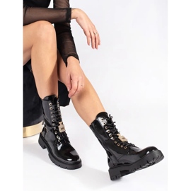 Seastar Crne lakirane radne gležnjače na vezanje na platformu s iglama crno 2