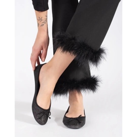 Crne svjetlucave ženske balerinke s mašnom crno 2