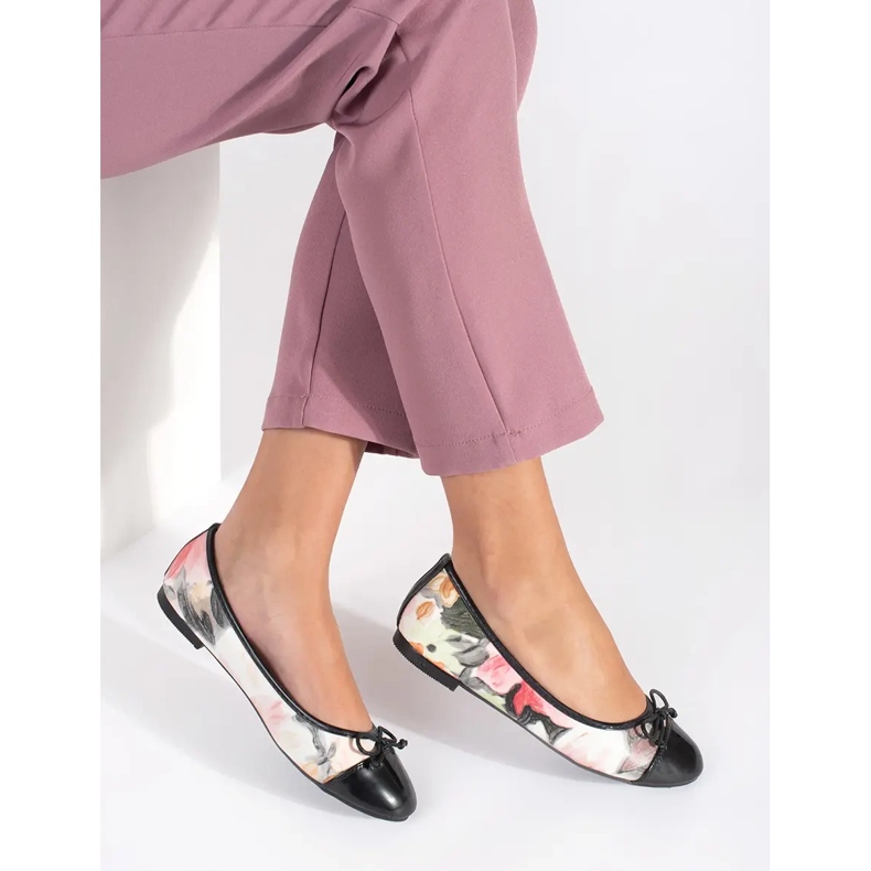 Ženske cvjetne balerinke s mašnom crno 1