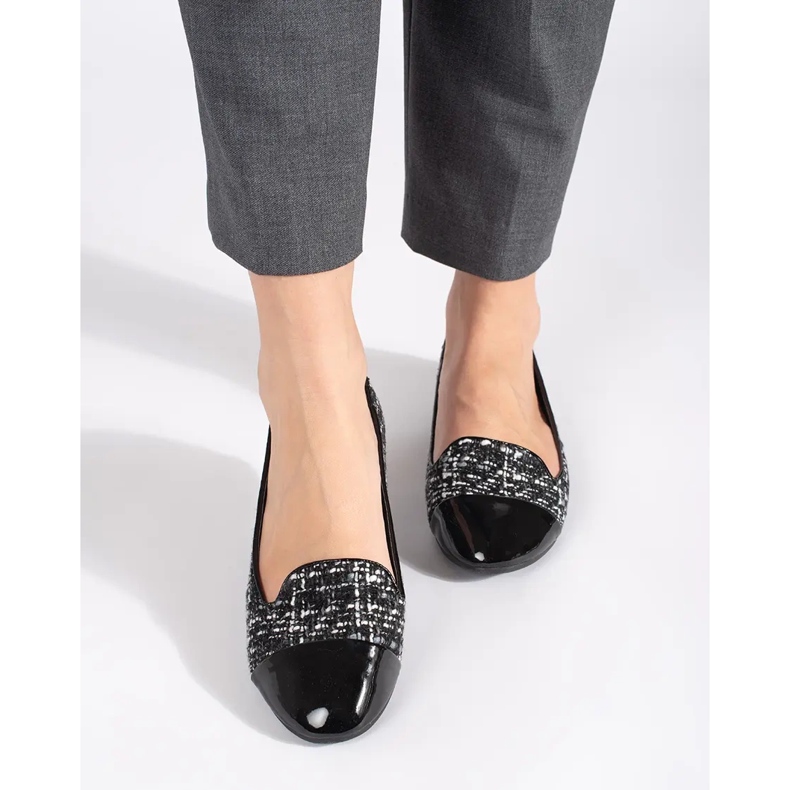 Ženske crne i bijele ravne balerinke crna 2