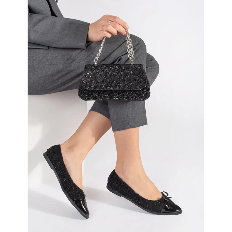 Crne svjetlucave balerinke s mašnom crna 2