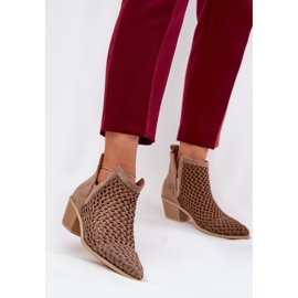 Otvorene ženske visoke potpetice s izrezima i kaki pletenicama bež 2