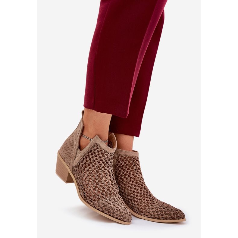 Otvorene ženske visoke potpetice s izrezima i kaki pletenicama bež 1