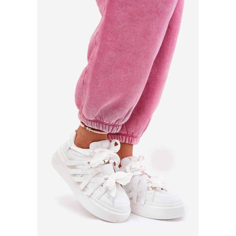 Eko kožne tenisice na bijeloj platformi bijela 1