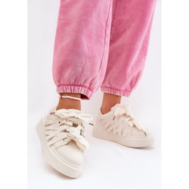 Eko kožne tenisice na bež platformi 2