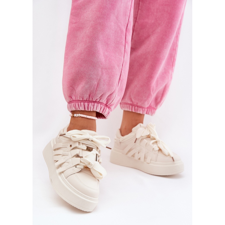 Eko kožne tenisice na bež platformi 2