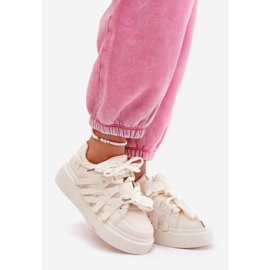 Eko kožne tenisice na bež platformi 1