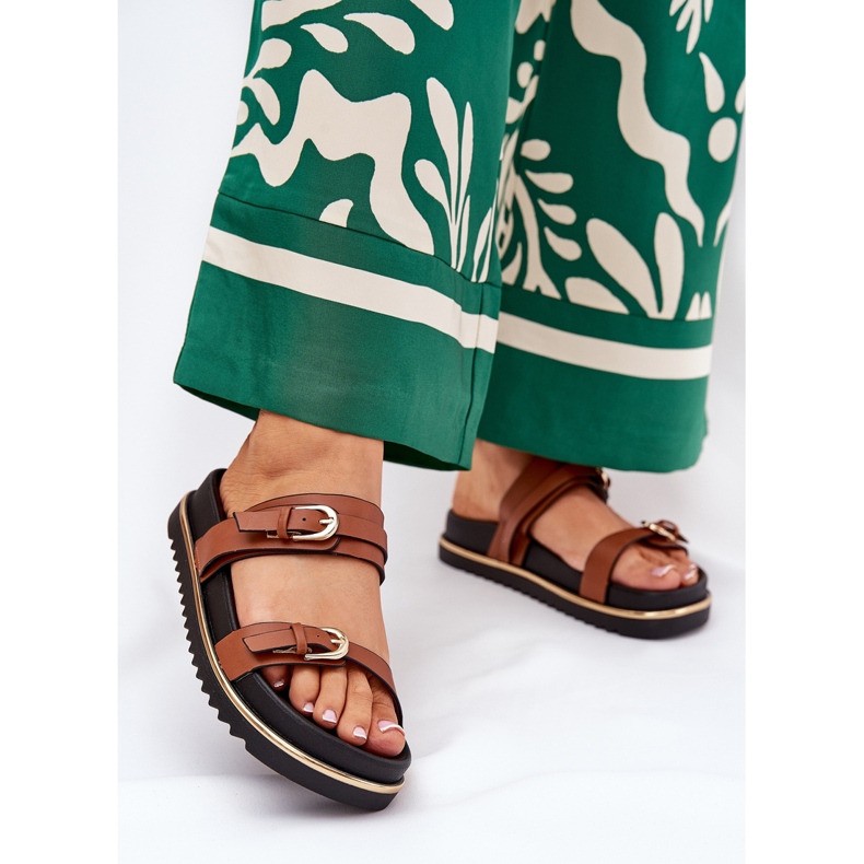 Glatke ženske letilice na platformi s prugama i stezaljkama deva smeđa 2