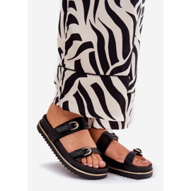 Glatke ženske papuče na platformi s prugama i stezaljke crne crna 1