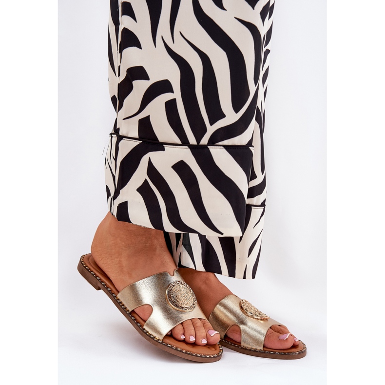 Ravne ženske flip jarke s ukrasnim zlatnim detaljima zlatna 1