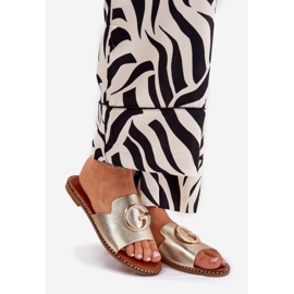 Eko kožne ravne ženske papuče s ukrasnim zlatnim detaljima 1