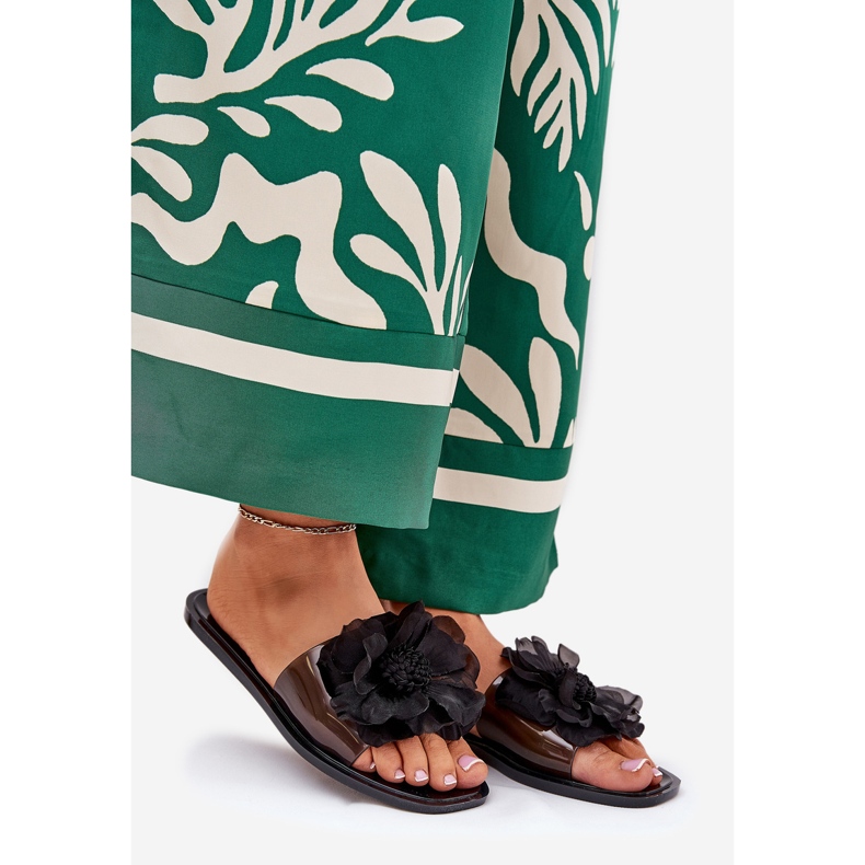 Prozirni ravni ženski proleti s umjetnim cvijetom crnim crna 1