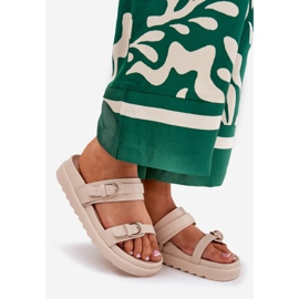 Ženski prelepovi na platformi sa zlatnim kopčama bež 1