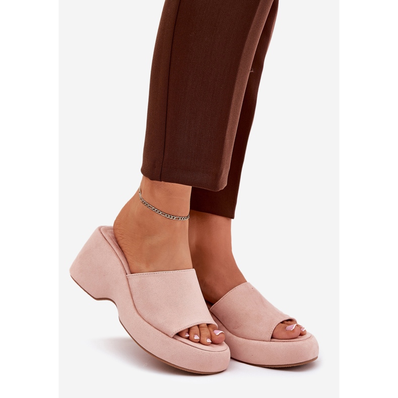 Eco Suede ženske papuče na platformi i ružičasti klinovi ružičasta 1