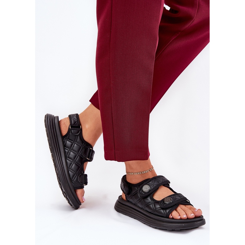 Ženske sandale s ukrasnim crnim čičak čičak crna 2