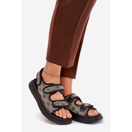 Ženske sandale s uzorkom sa zlatnim detaljima bež-crna 1