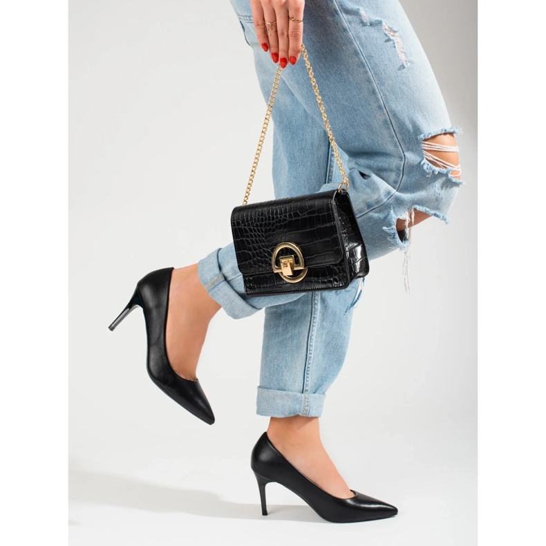 Klasične ženske crne Shelovet cipele na visoku petu crna 2