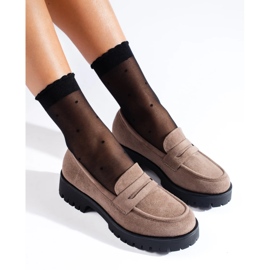 Bež natikače od brušene kože s debelim potplatom Shelovet 2