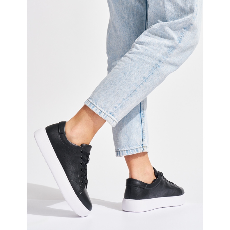 Sergio Leone Ženske kožne crne tenisice na vezanje crna 1