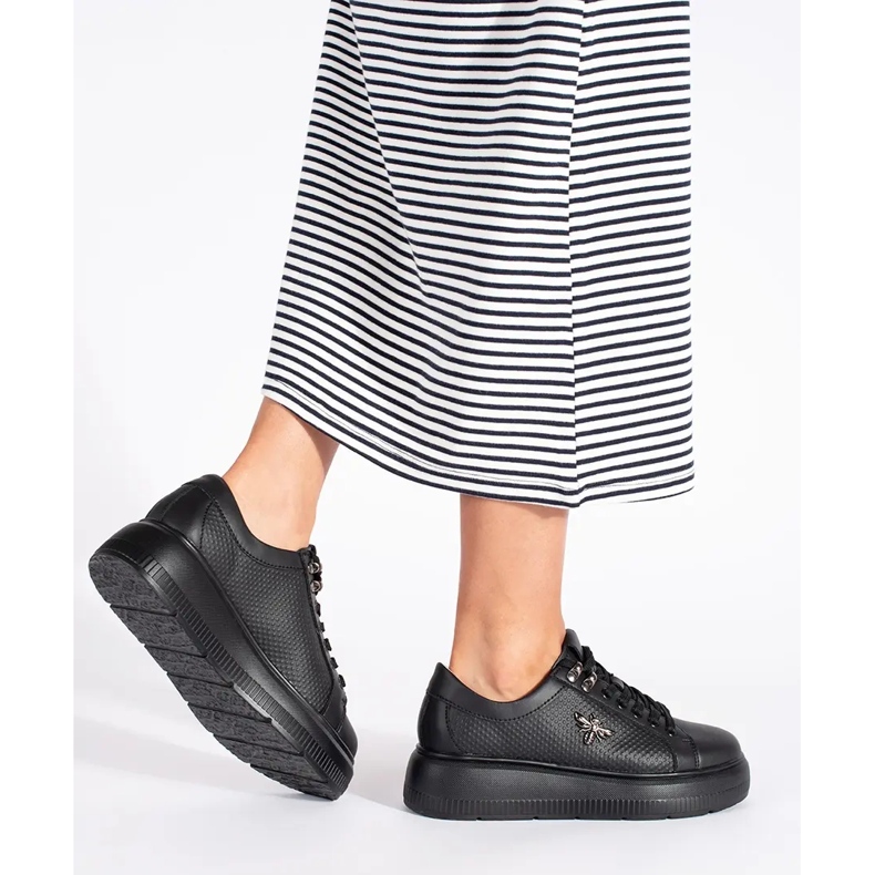 Kožne crne platform tenisice bijela 2