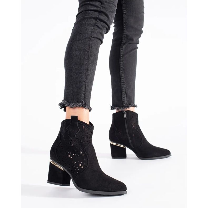 Ženske crne otvorene kaubojske čizme crno 1