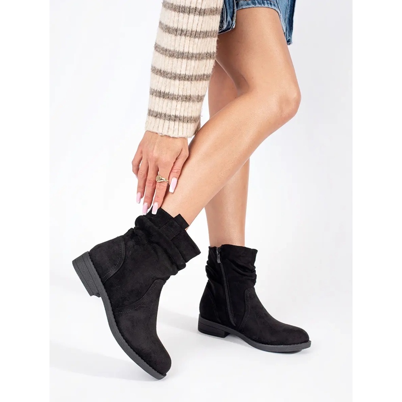 Ženske crne kaubojske čizme od brušene kože crna 1