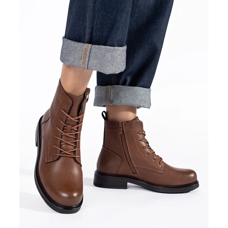 Smeđe ženske kožne gležnjače na vezanje Sergio Leone smeđa 1