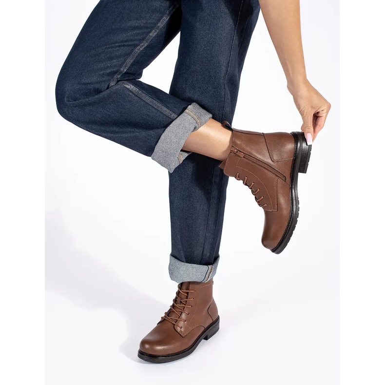 Smeđe ženske kožne gležnjače na vezanje Sergio Leone smeđa 2