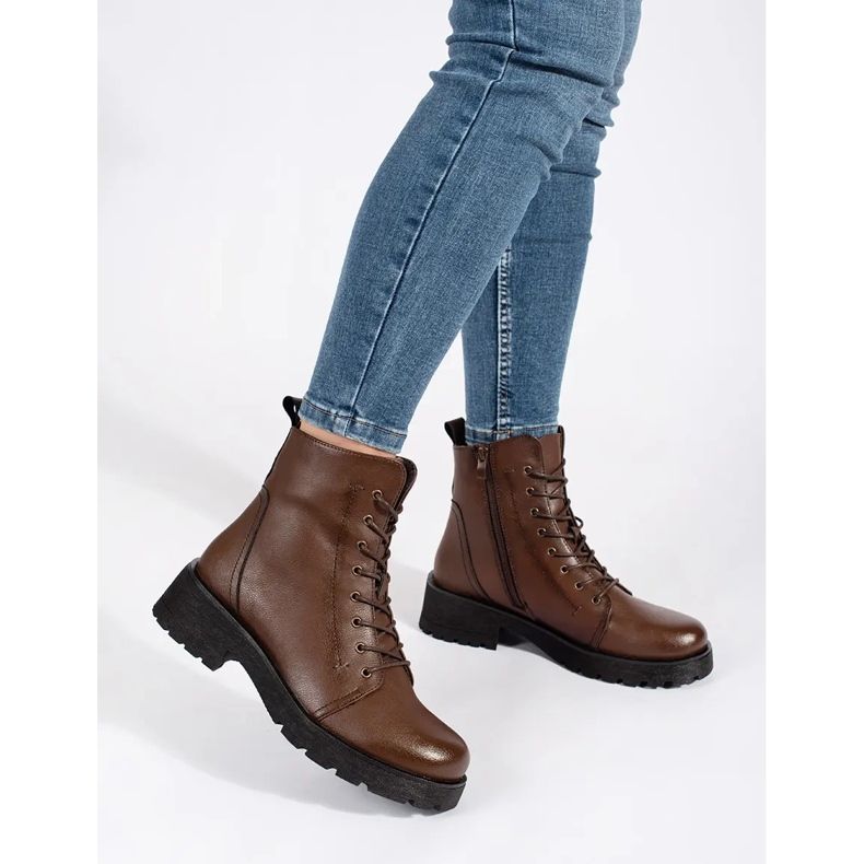 Tamno smeđe kožne gležnjače s debelim potplatom marke Sergio Leone smeđa 1