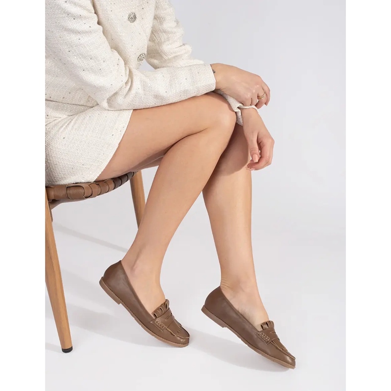 Smeđe ženske mokasine ukrašene resama smeđa 2