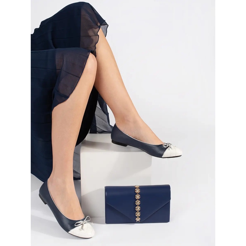 Goodin Ženske tamnoplave balerinke sa srebrnom mašnom plava 2