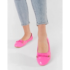 Ružičaste ravne ženske balerine s lukom i lakiranim nosom ružičasta 2
