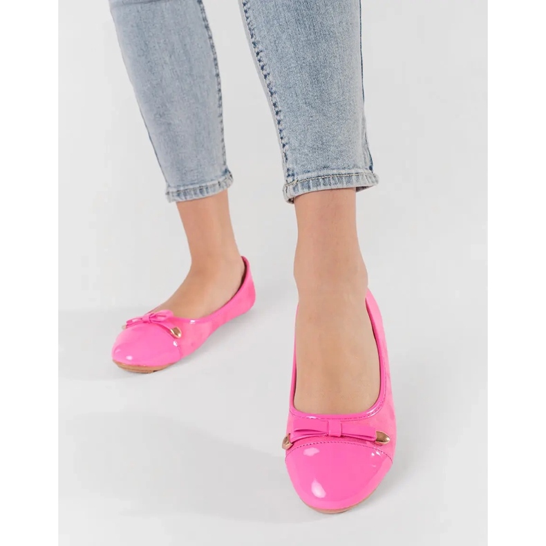 Ružičaste ravne ženske balerine s lukom i lakiranim nosom ružičasta 2