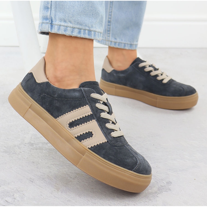 Kožne sportske cipele na sivoj platformi Filippo DP6798 siva 2