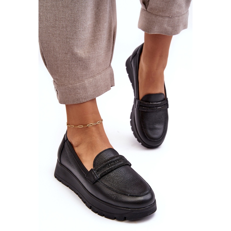 Kožne cipele na platformi s ukrasom crni lemar crna 2