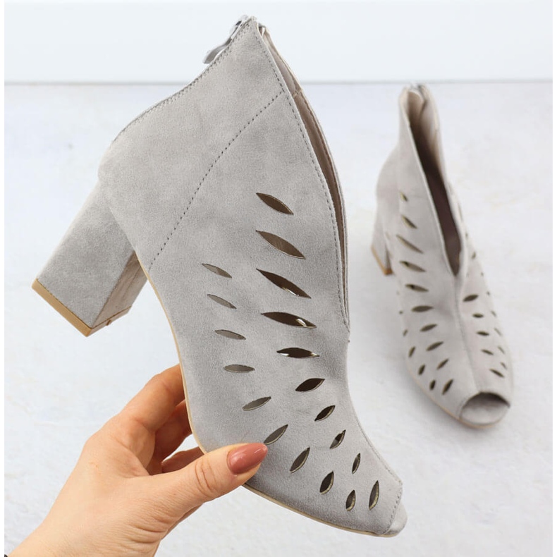 Ženski antilop otvoreni nožni prst Grey Potocki 20318 Otvorene čizme za žene siva 1