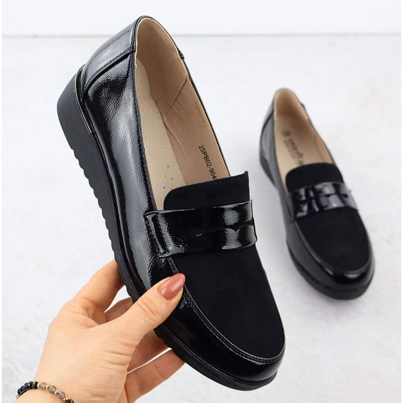 Ženske cipele lakirane na platformi Black Unisoft 9040 crna 1