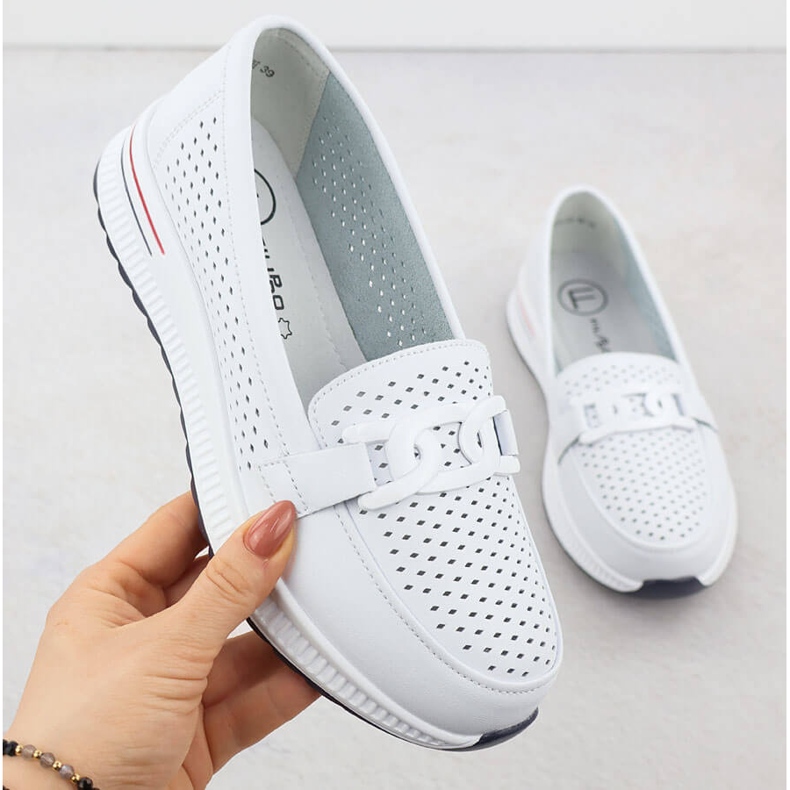 Ženske kožne cipele na Białe Filippo DP4400 Openwork platformi bijela 1