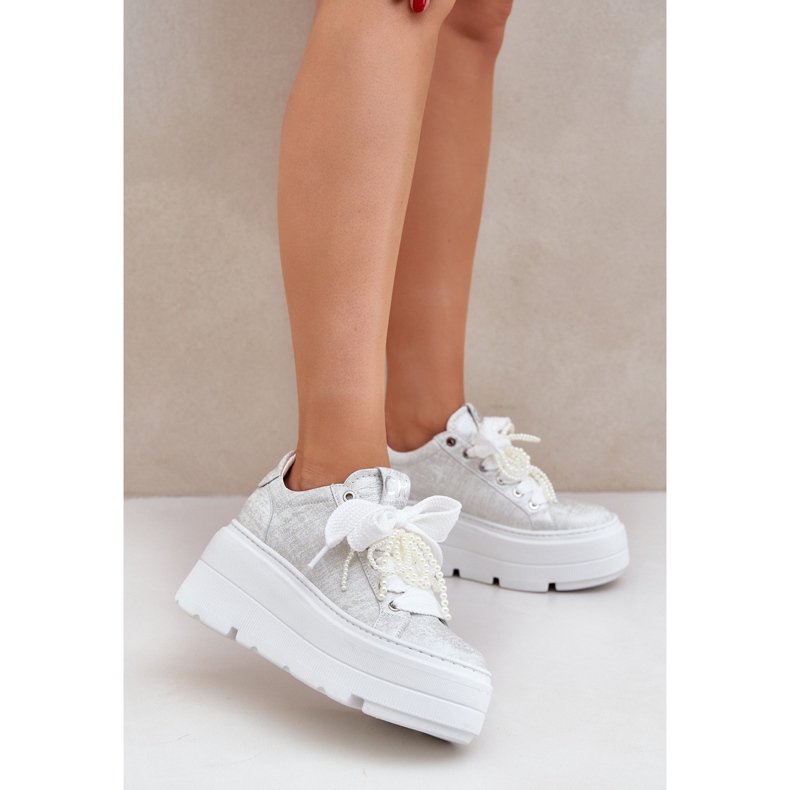 Kožne tenisice na srebrnoj platformi Chebello 4658 srebro 2