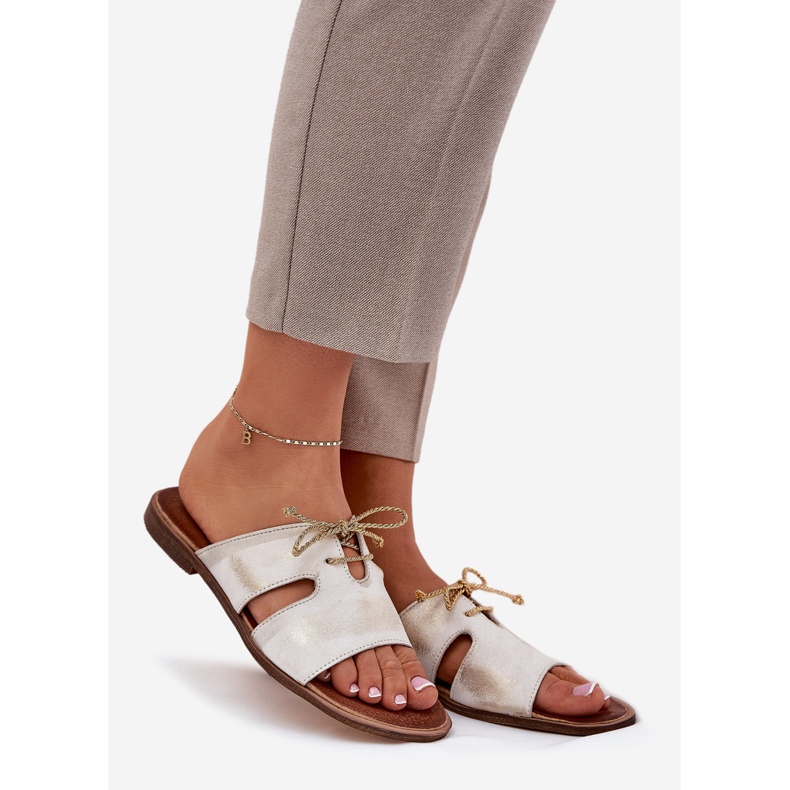 Ženska kožna kožna letilica zatezana Zazoo 3022 Zlatno obrisano zlatni 1