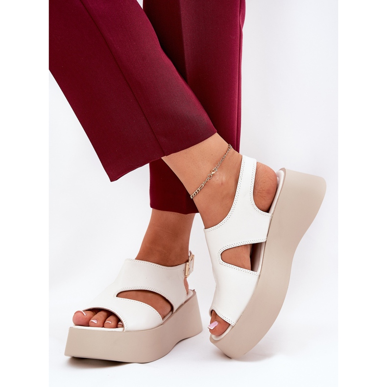 Ženske sandale na platformi eko bijela koža 2
